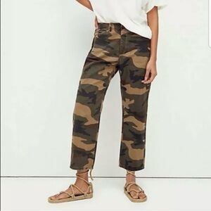 NWOT FREE PEOPLE Sandrine Rose Relaxed Green Tan Cotton Camouflage Camo Pants 27